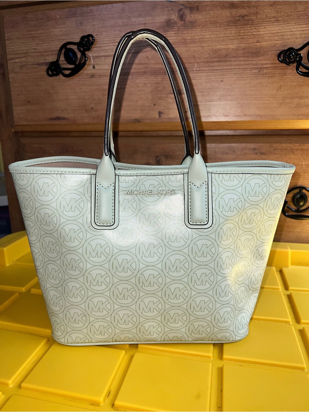 Michael Kors Jodie Small light Green Jacquard Recycled Polyester Tote Handbag